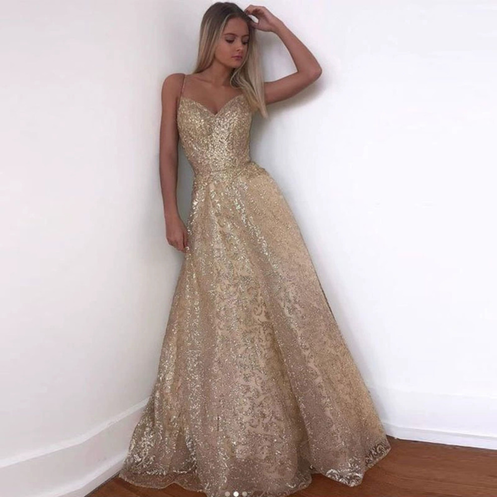 ZARA Deep Sequined Rhinestone Sexy Spaghetti Strap Flared Maxi Dress